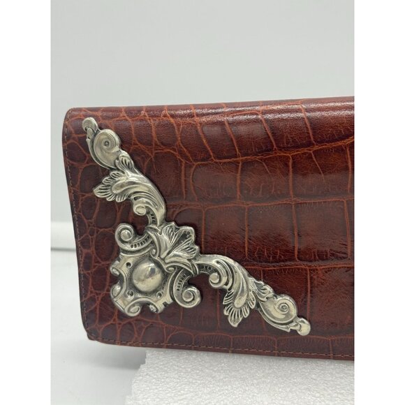 Vintage Glen Miller for Ann Turk Long Envelope Style Purse Bag Brown with Silver - Picture 2 of 9